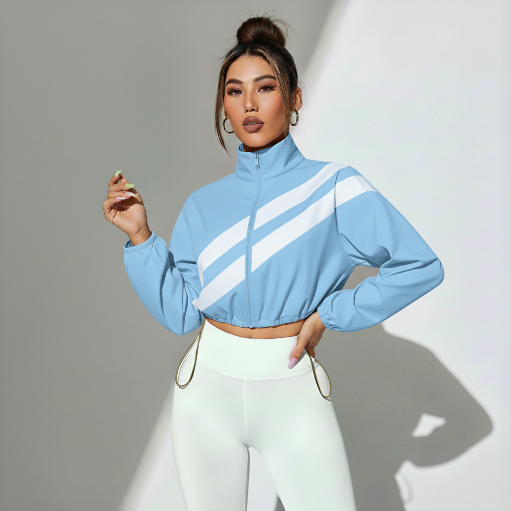 Jaqueta Fitness Feminina Track Estilo Pista Compressão Respirável Visual Esportivo Academia Poliéster | Ativa Wear