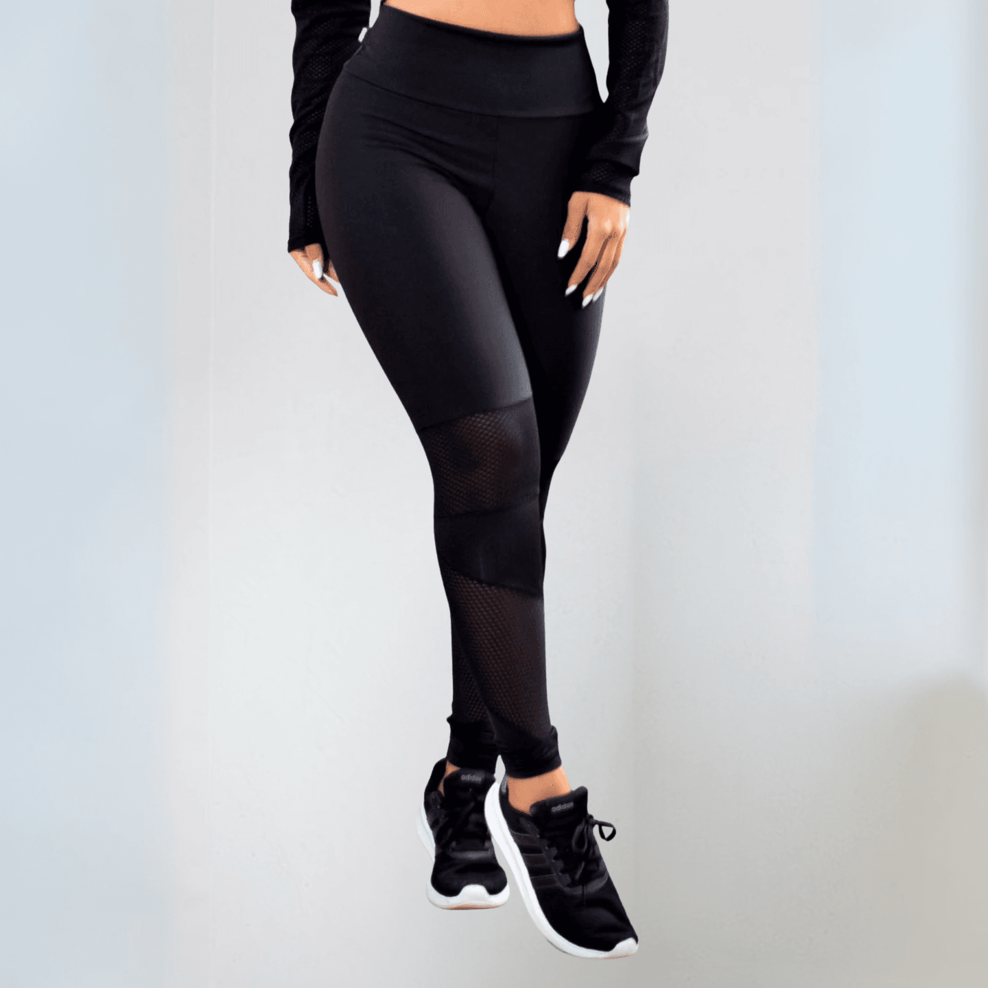 Calça Legging Fitness Preta Cintura Alta com Tela Dry Fit - ATIVA WEAR