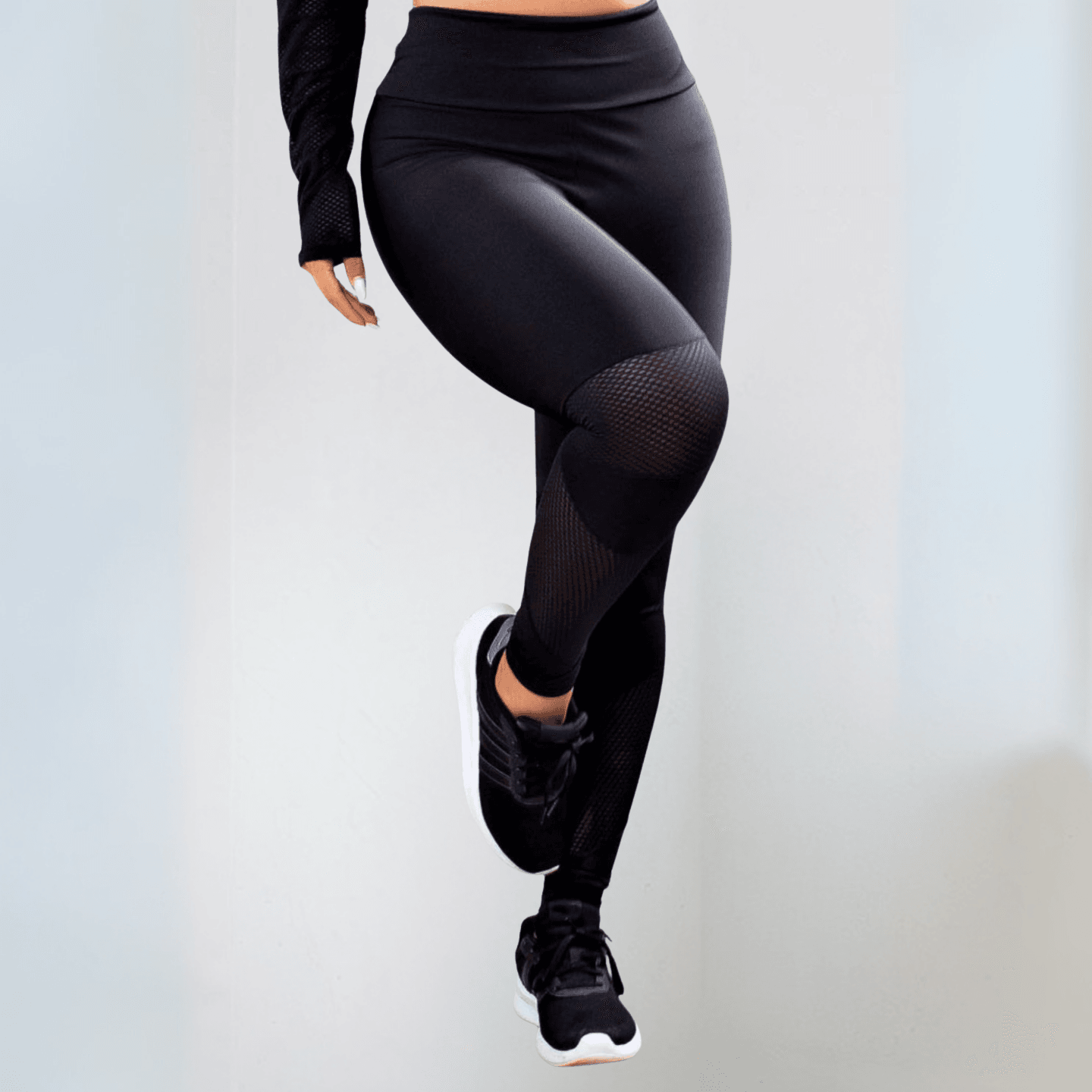 Calça Legging Fitness Preta Cintura Alta com Tela Dry Fit - ATIVA WEAR