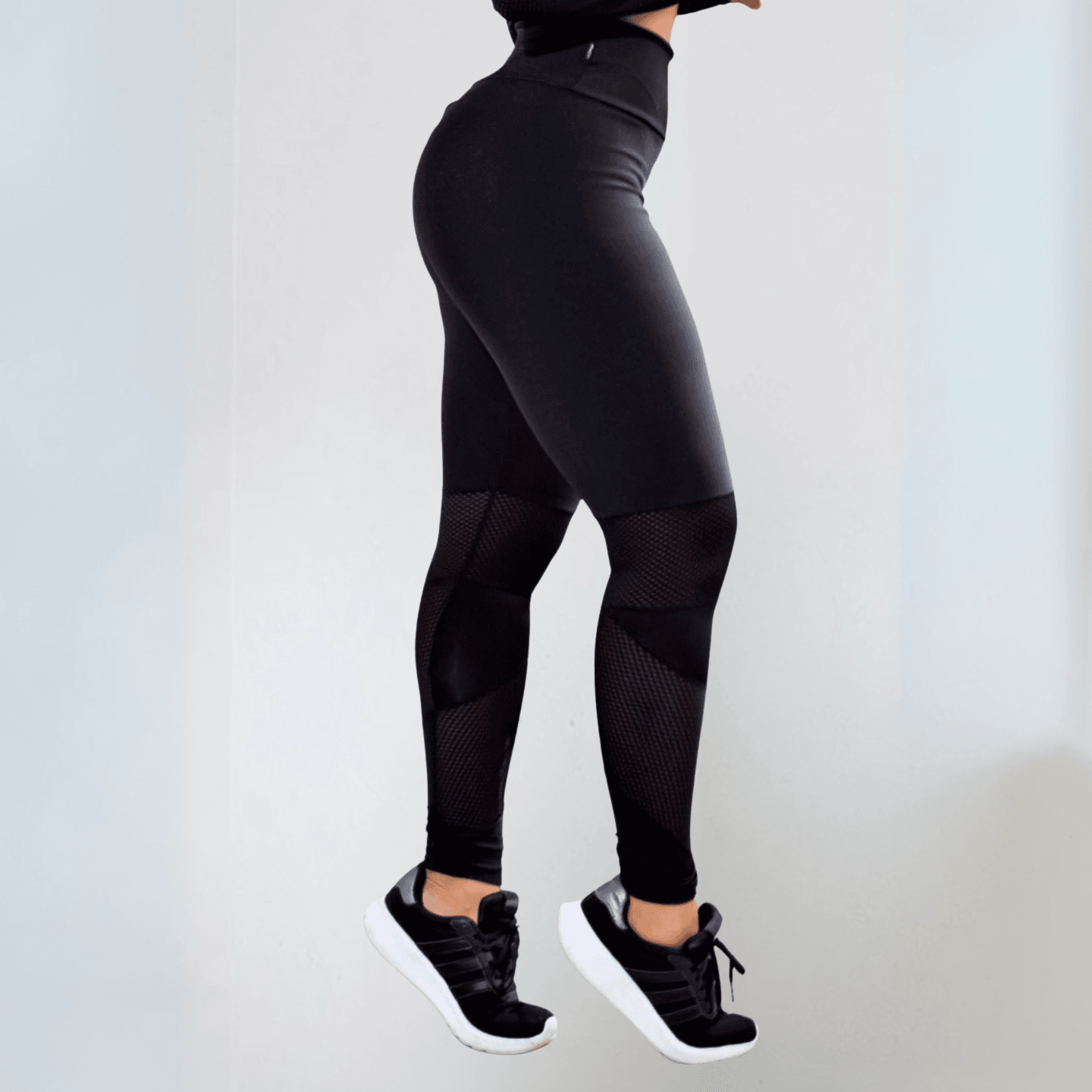 Calça Legging Fitness Preta Cintura Alta com Tela Dry Fit - ATIVA WEAR