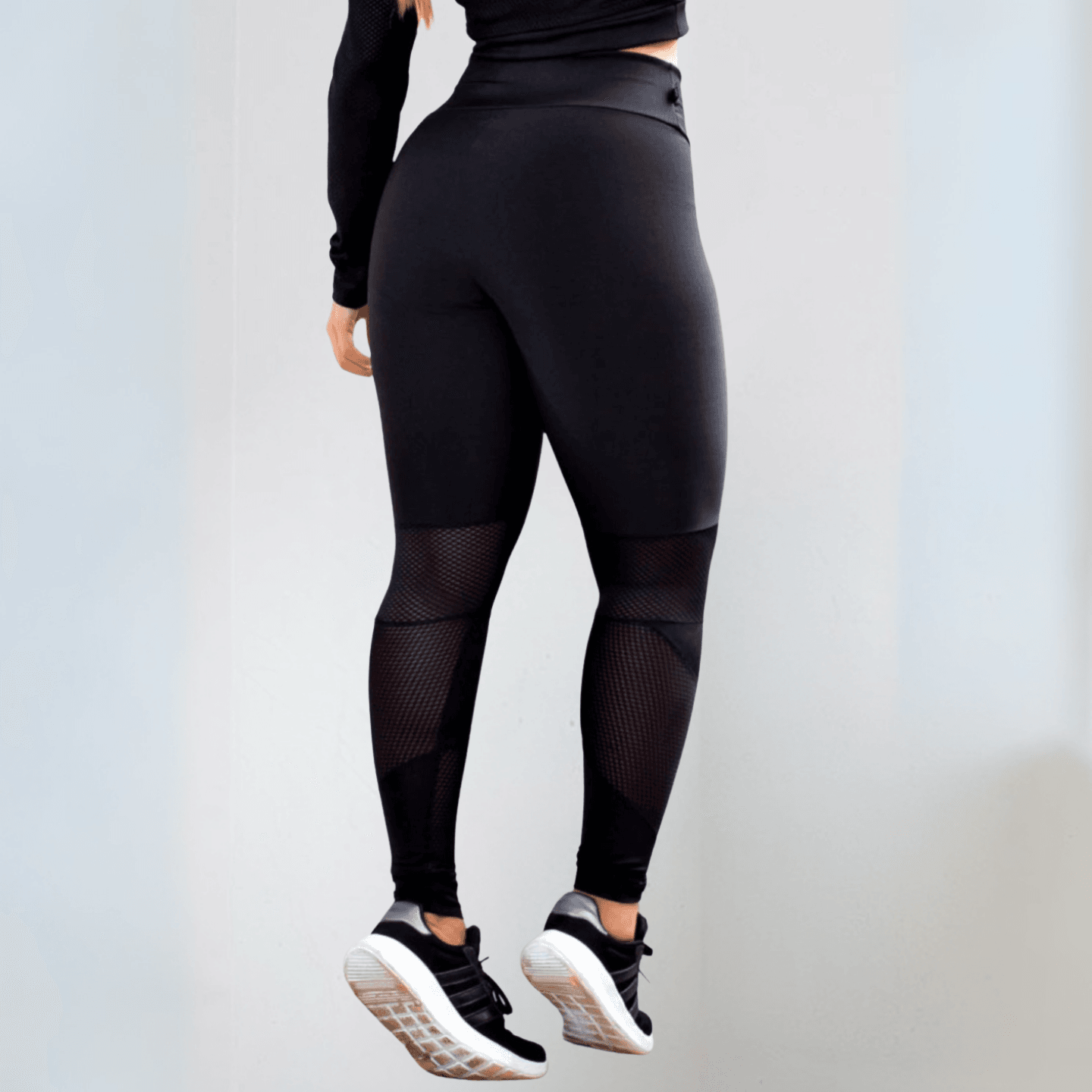 Calça Legging Fitness Preta Cintura Alta com Tela Dry Fit - ATIVA WEAR