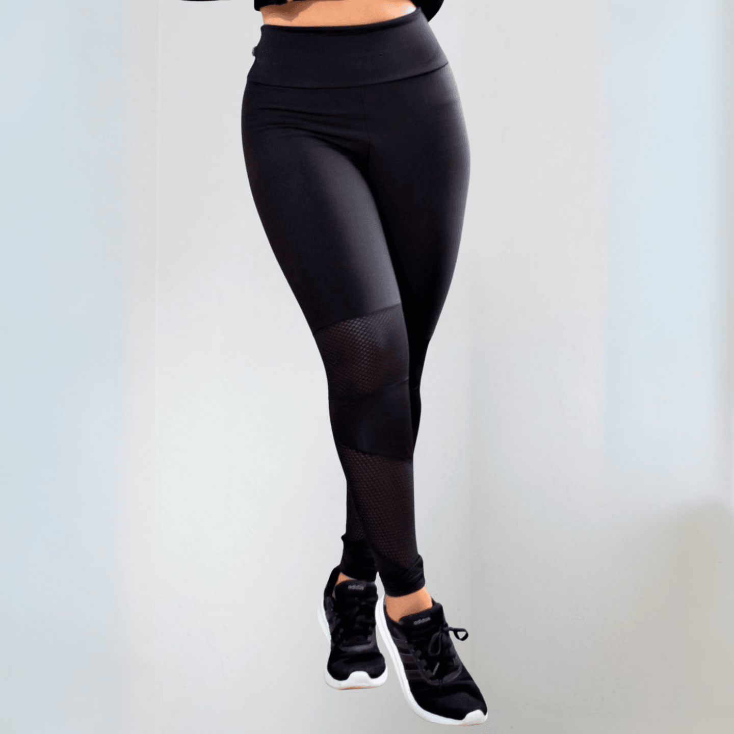 Calça Legging Fitness Preta Cintura Alta com Tela Dry Fit - ATIVA WEAR