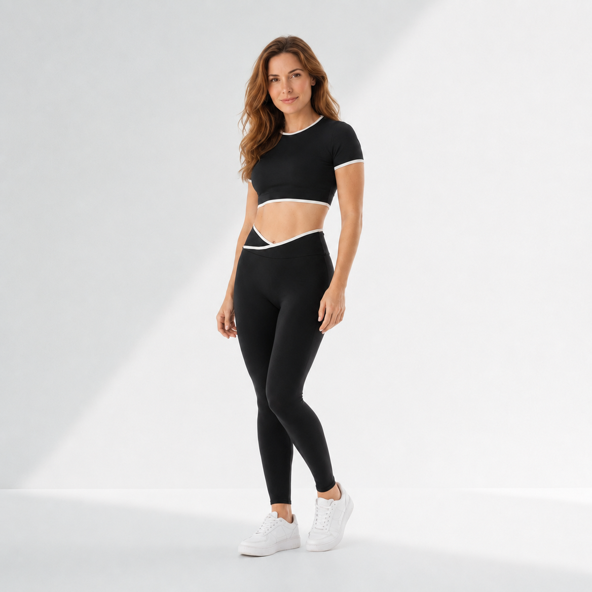 Conjunto fitness feminino cropped manga longa e legging cós cruzado Cinch - Ativa Wear