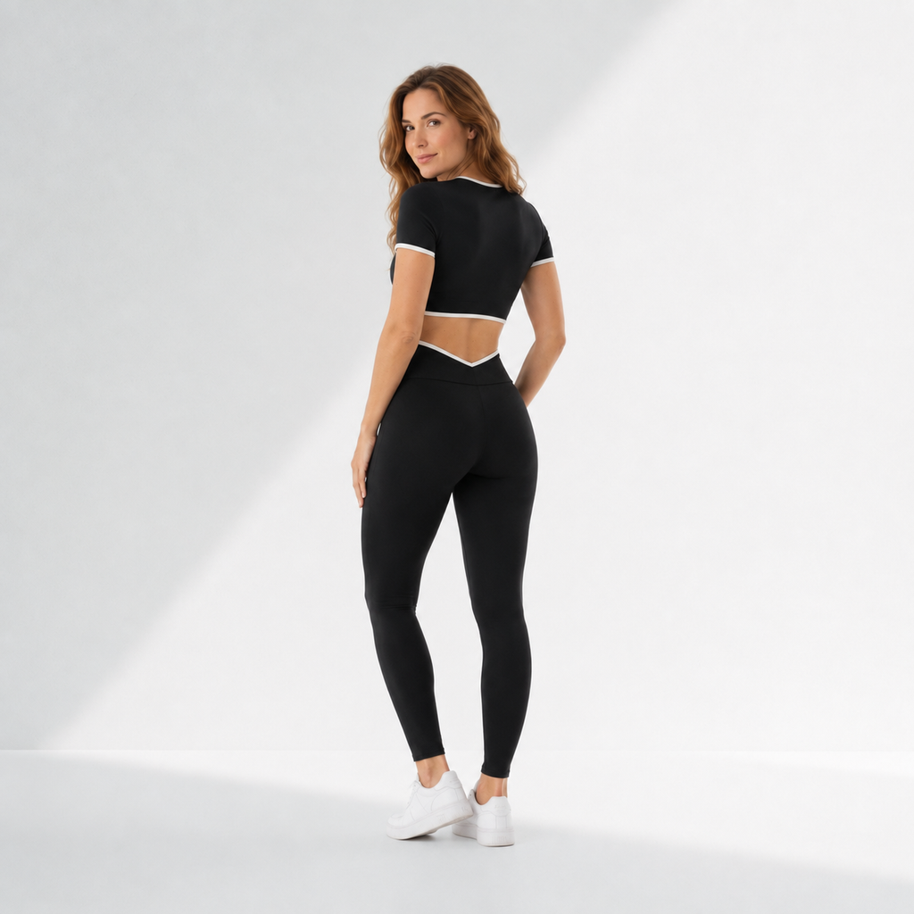 Conjunto fitness feminino cropped manga longa e legging cós cruzado Cinch - Ativa Wear