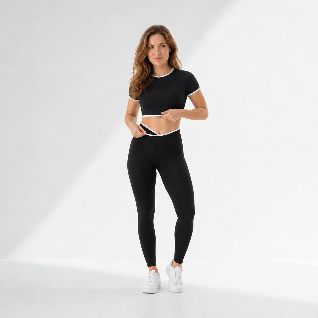 Conjunto fitness feminino cropped manga longa e legging cós cruzado Cinch - Ativa Wear