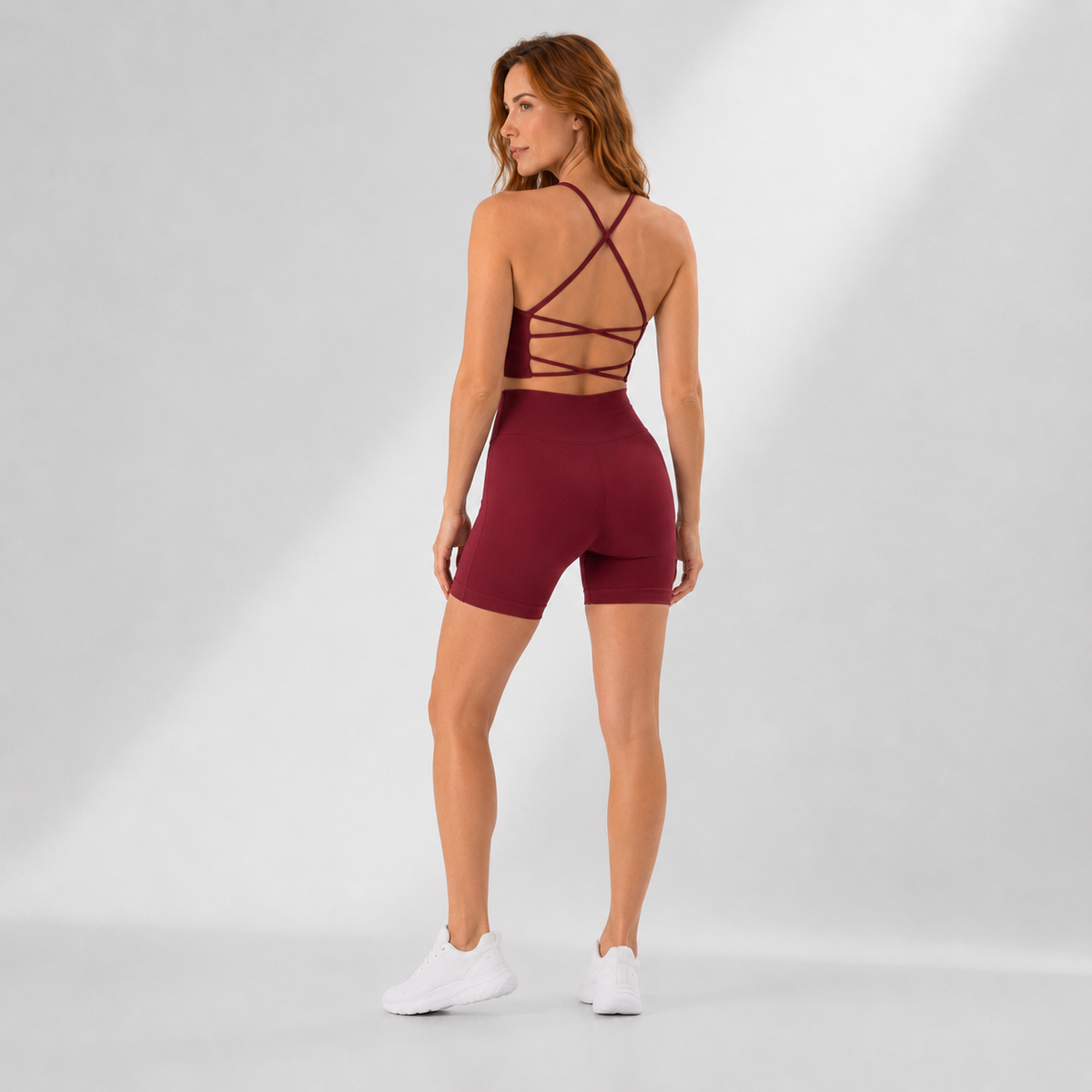 Conjunto fitness feminino top alça cruzada e short canelado, foto 5 – Ativa Wear