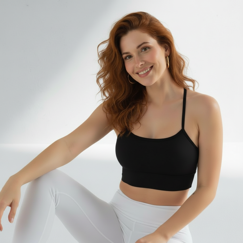 Top fitness feminino costas nadador Racer na cor Preto – Ativa Wear