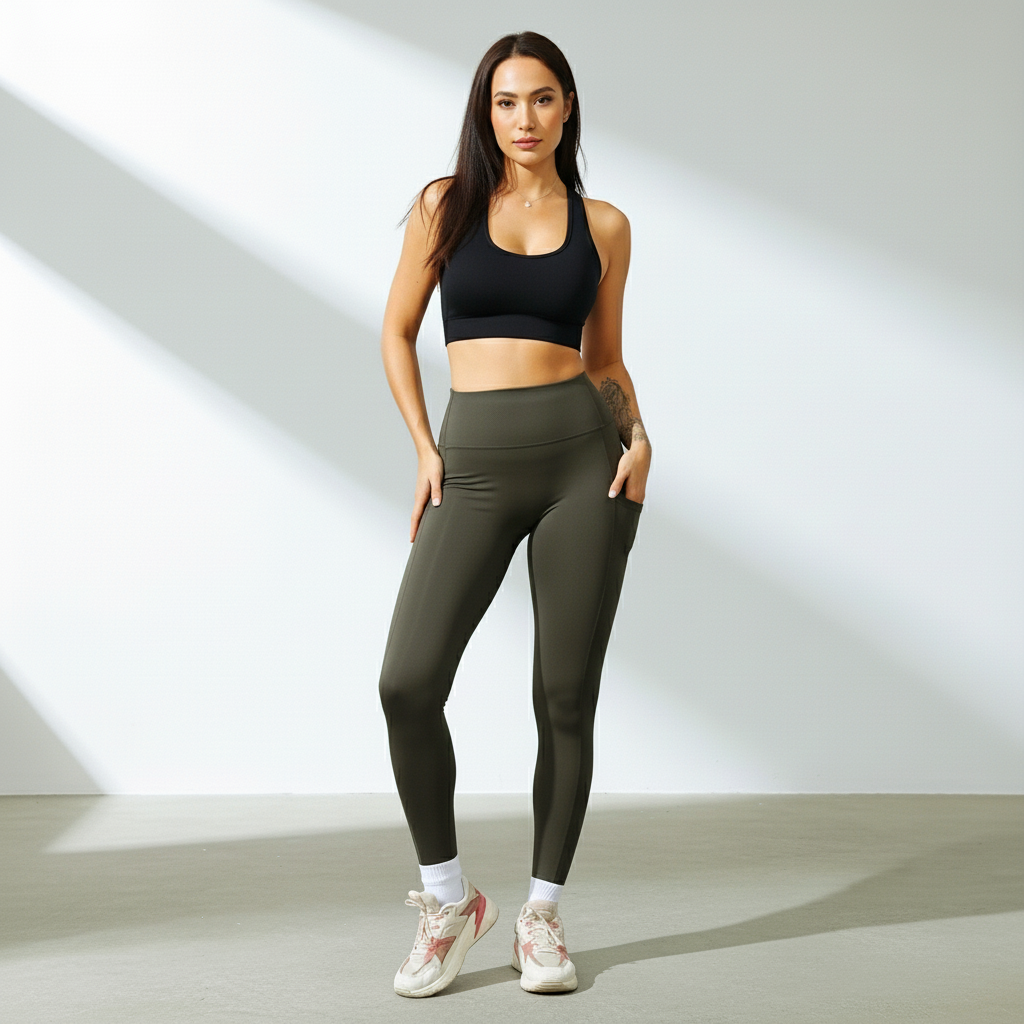 Legging fitness feminina cós alto com bolso em poliamida Utility - Ativa Wear