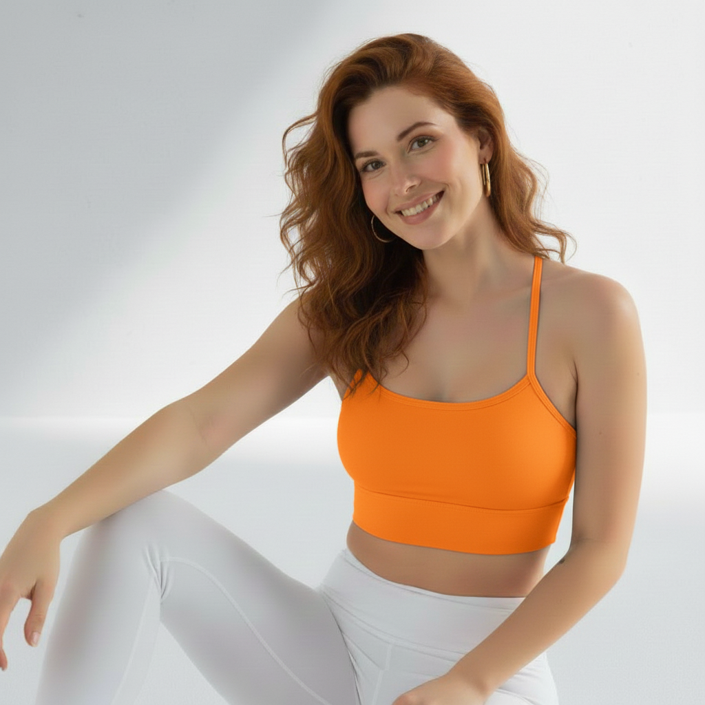 Top fitness feminino costas nadador Racer na cor Laranja – Ativa Wear