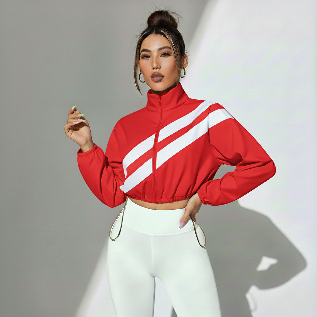 Jaqueta Fitness Feminina Track Estilo Pista Compressão Respirável Visual Esportivo Academia Poliéster | Ativa Wear