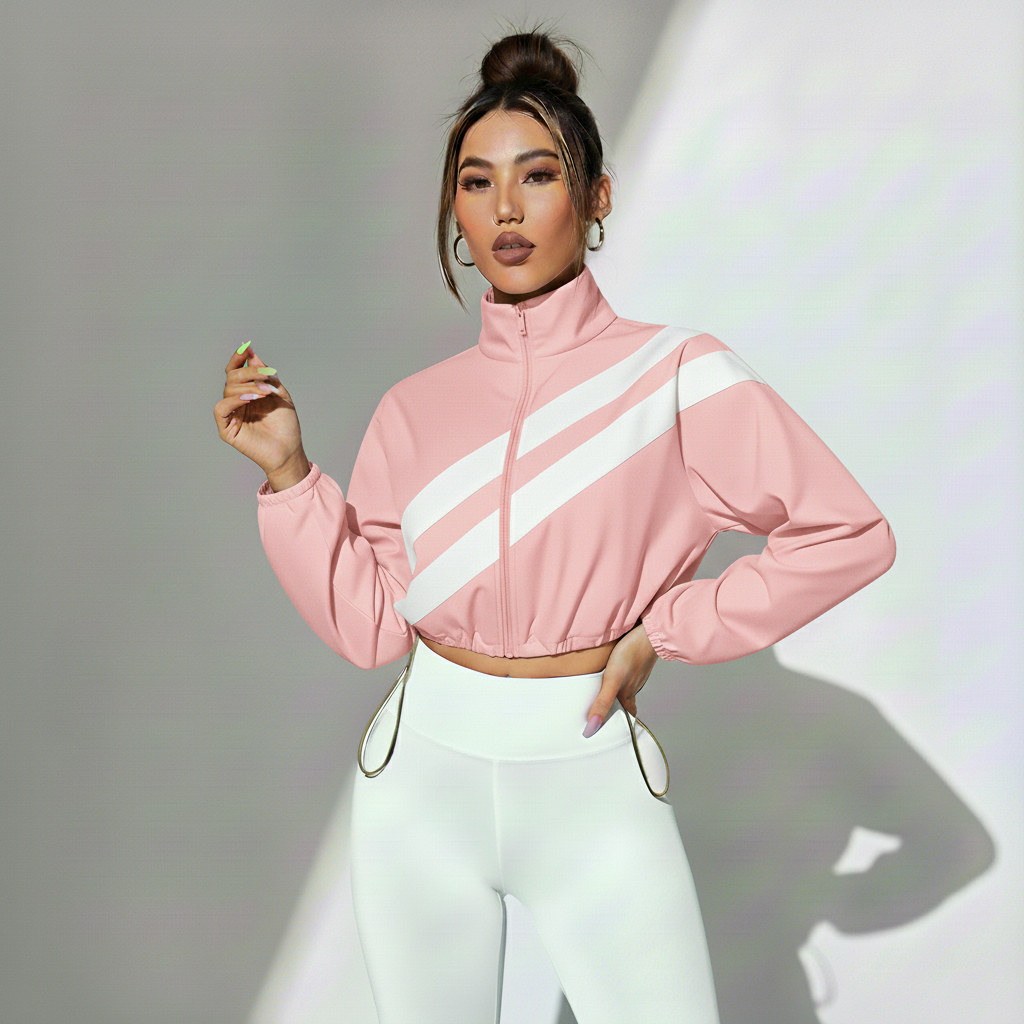Jaqueta Fitness Feminina Track Estilo Pista Compressão Respirável Visual Esportivo Academia Poliéster | Ativa Wear