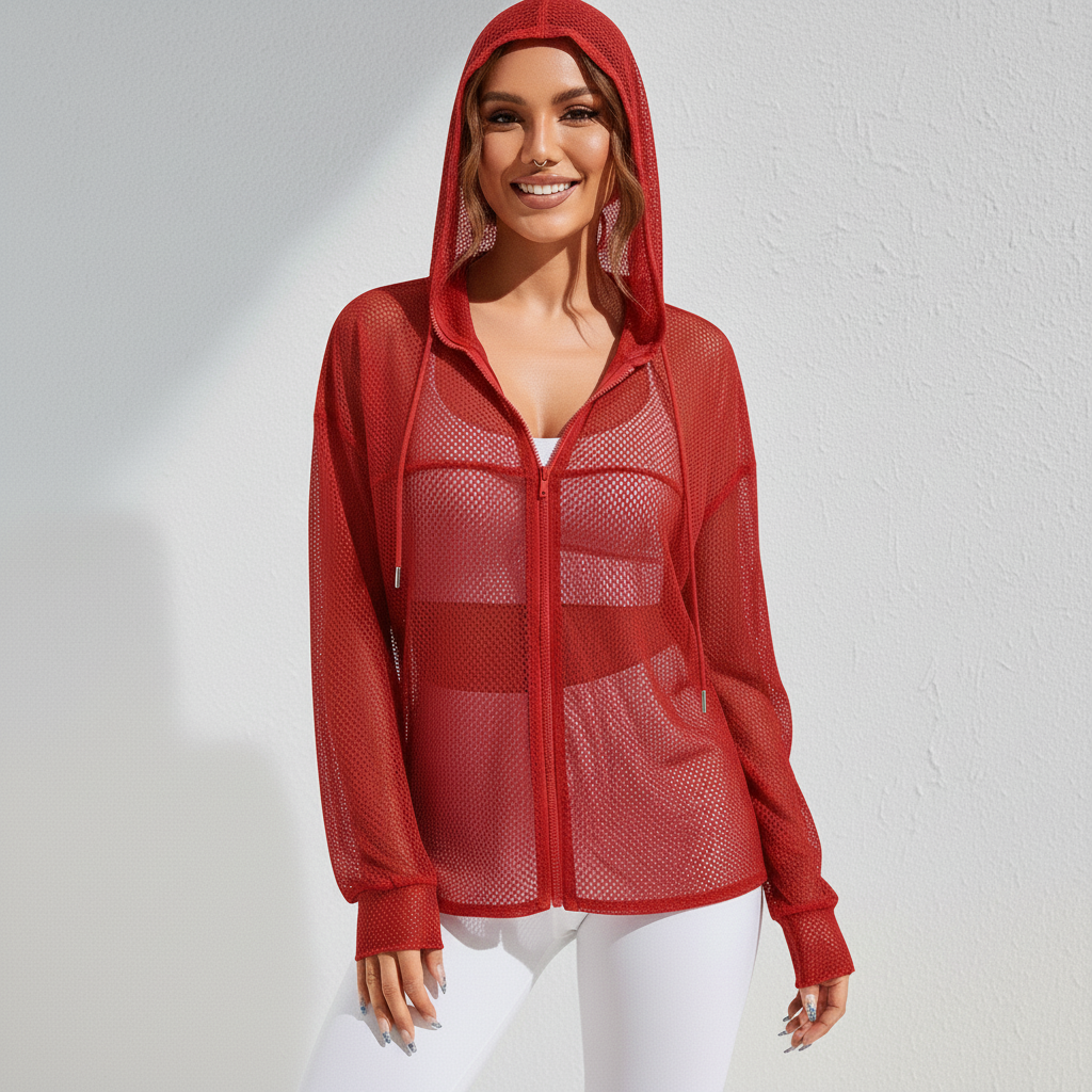 Jaqueta academia feminina mesh com zíper Featherzip - Ativa Wear
