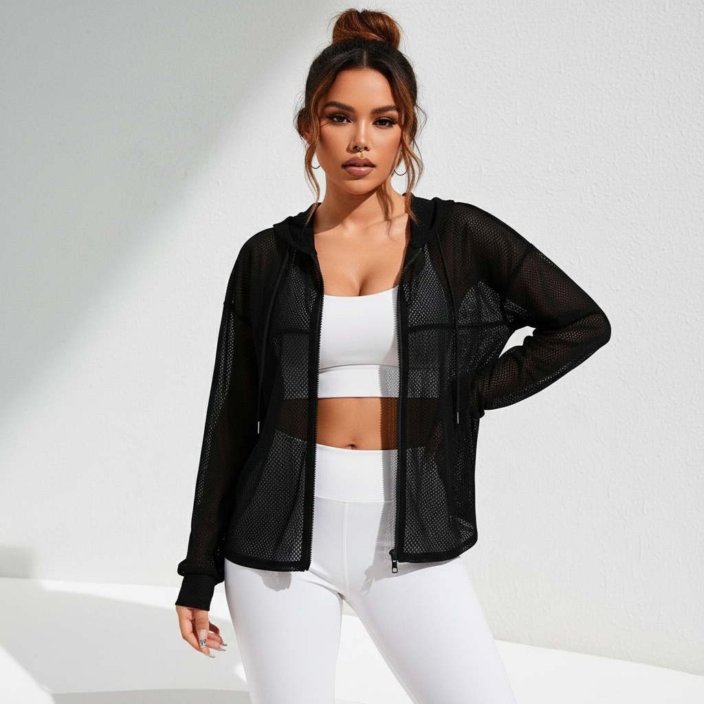 Jaqueta academia feminina mesh com zíper Featherzip, foto 4 – Ativa Wear