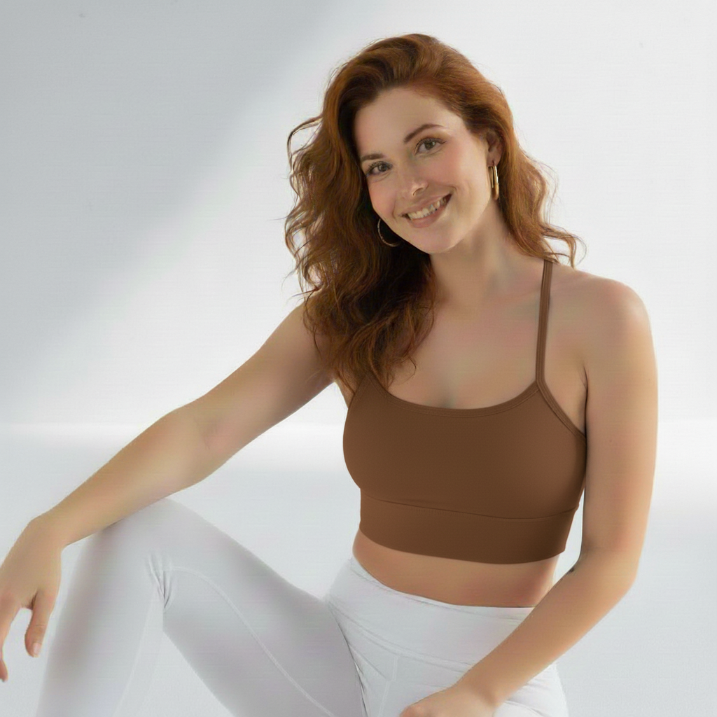 Top fitness feminino costas nadador Racer na cor Marrom – Ativa Wear