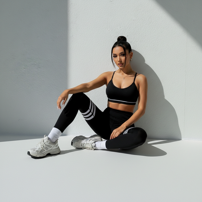 Conjunto Academia Feminino 2 Peças Empina Bumbum Top e Legging Efeito Lipo Cós Alto Silhueta Poliamida | Ativa Wear