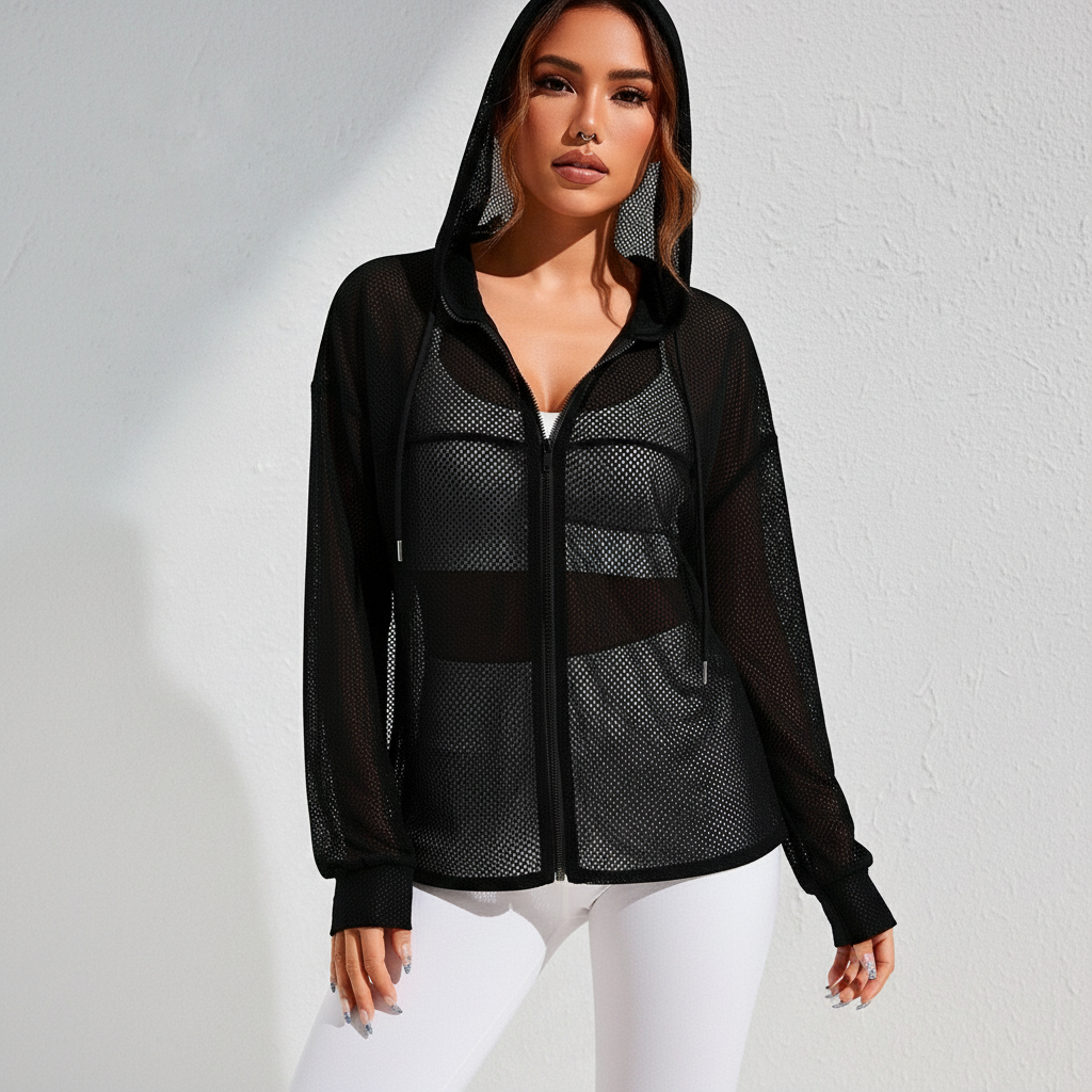 Jaqueta academia feminina mesh com zíper Featherzip, foto 6 – Ativa Wear