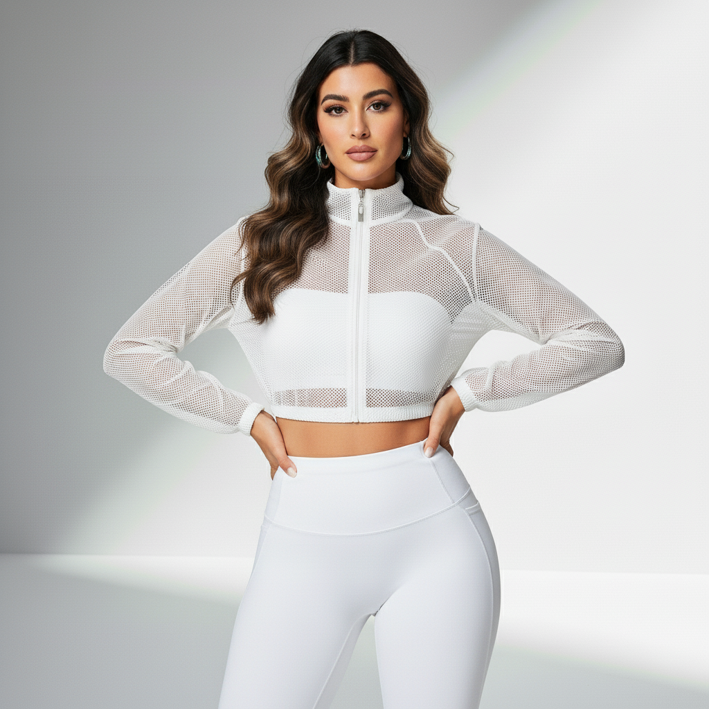 Jaqueta Fitness Feminina Tela Mesh Ventilação Ativa Compressão Respirável Treino Intenso Poliéster | Ativa Wear