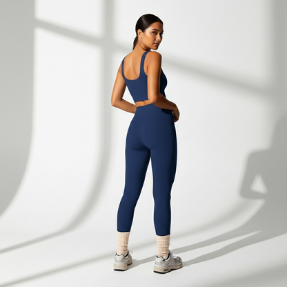 Conjunto Fitness Feminino 2 Peças Canelado Top e Legging Toque Macio Cós Alto Yoga Academia Poliamida | Ativa Wear