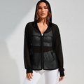 Jaqueta academia feminina mesh com zíper Featherzip na cor Preto – Ativa Wear