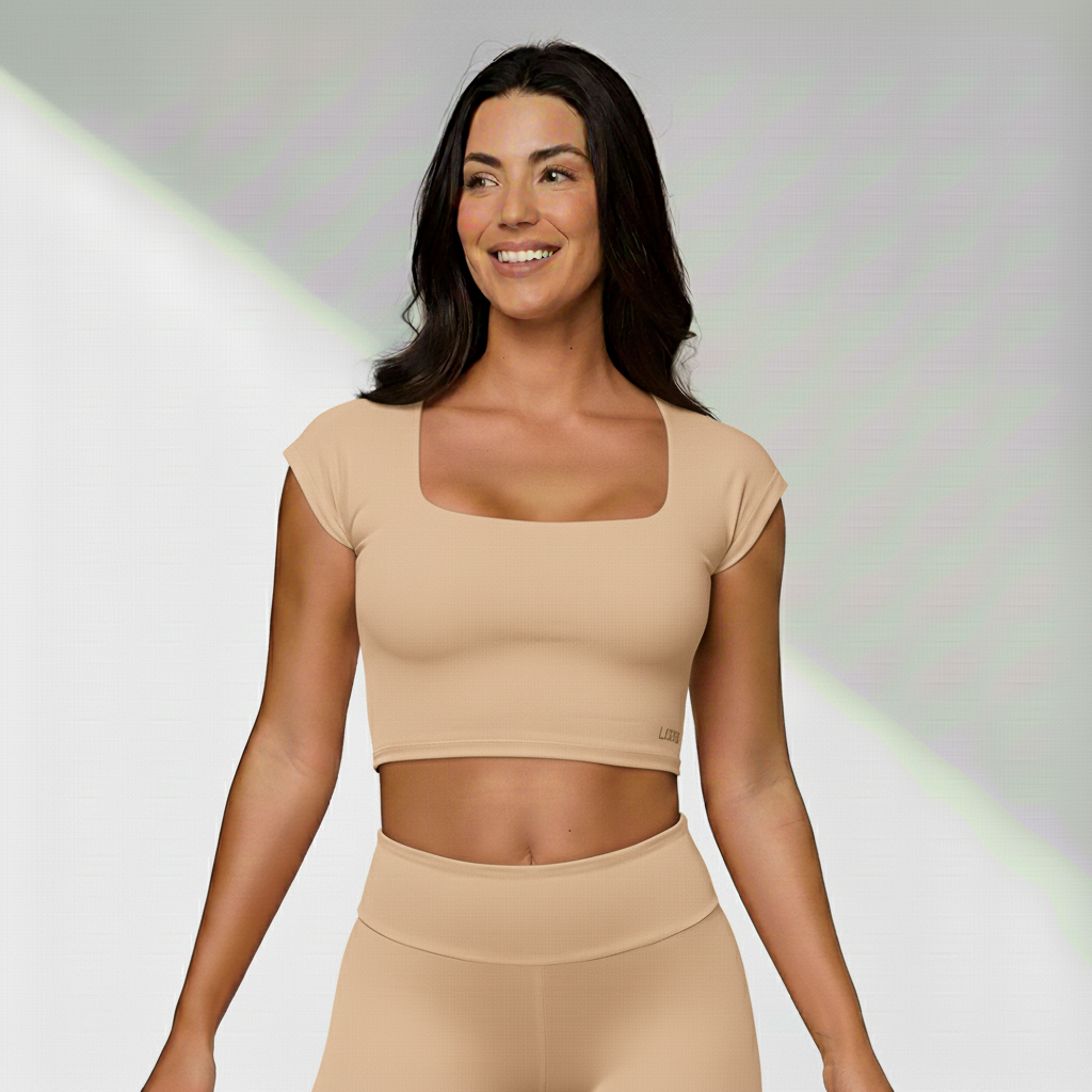 Top fitness feminino alta sustentação para alto impacto Impact na cor Bege – Ativa Wear