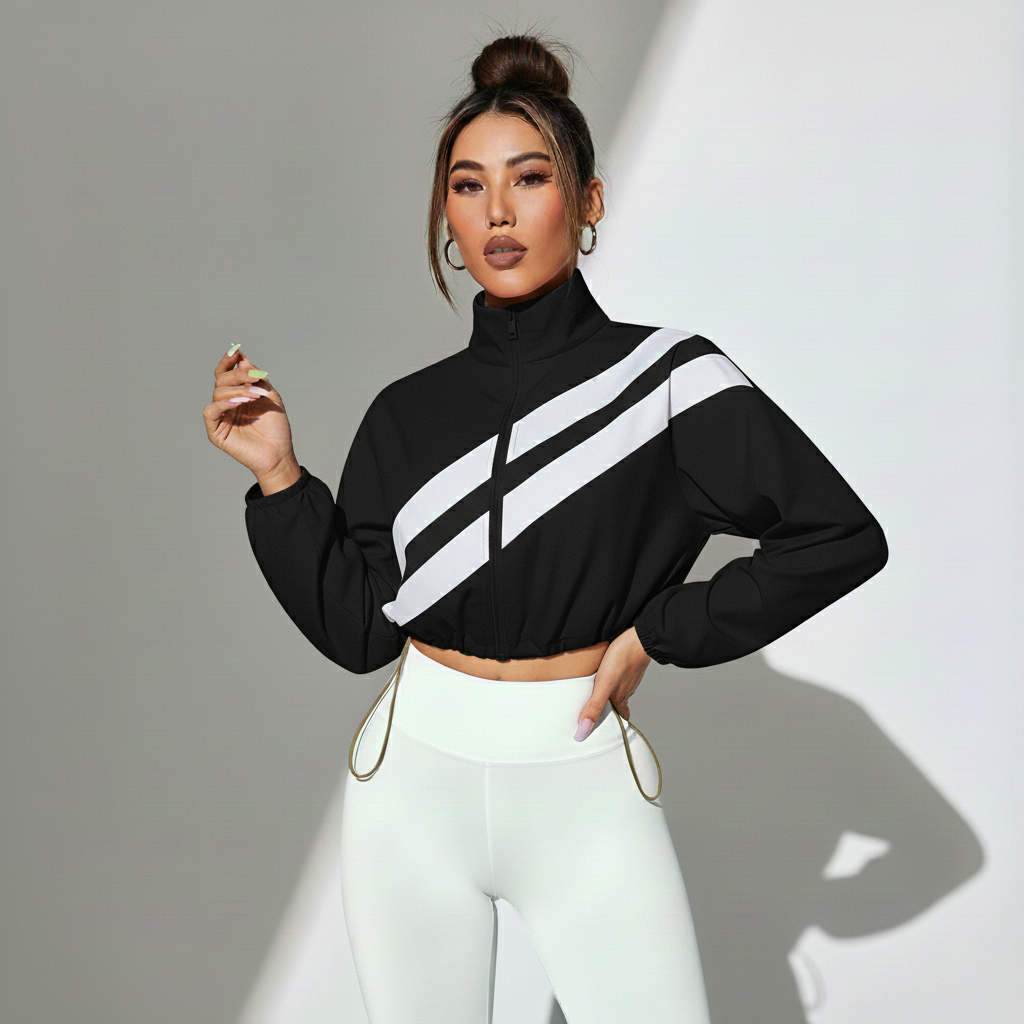 Jaqueta Fitness Feminina Track Estilo Pista Compressão Respirável Visual Esportivo Academia Poliéster | Ativa Wear
