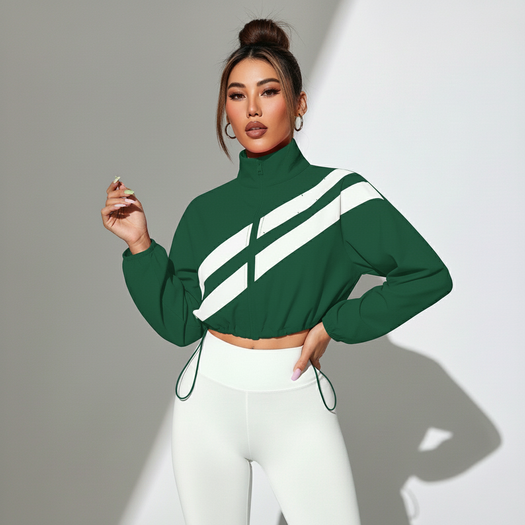 Jaqueta Fitness Feminina Track Estilo Pista Compressão Respirável Visual Esportivo Academia Poliéster | Ativa Wear