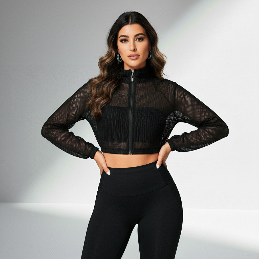 Jaqueta Fitness Feminina Tela Mesh Ventilação Ativa Compressão Respirável Treino Intenso Poliéster | Ativa Wear