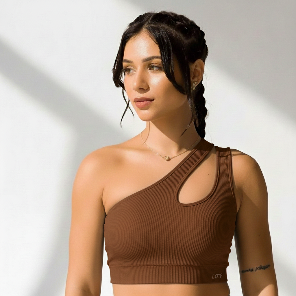 Top fitness feminino sem costura Flex na cor Marrom – Ativa Wear