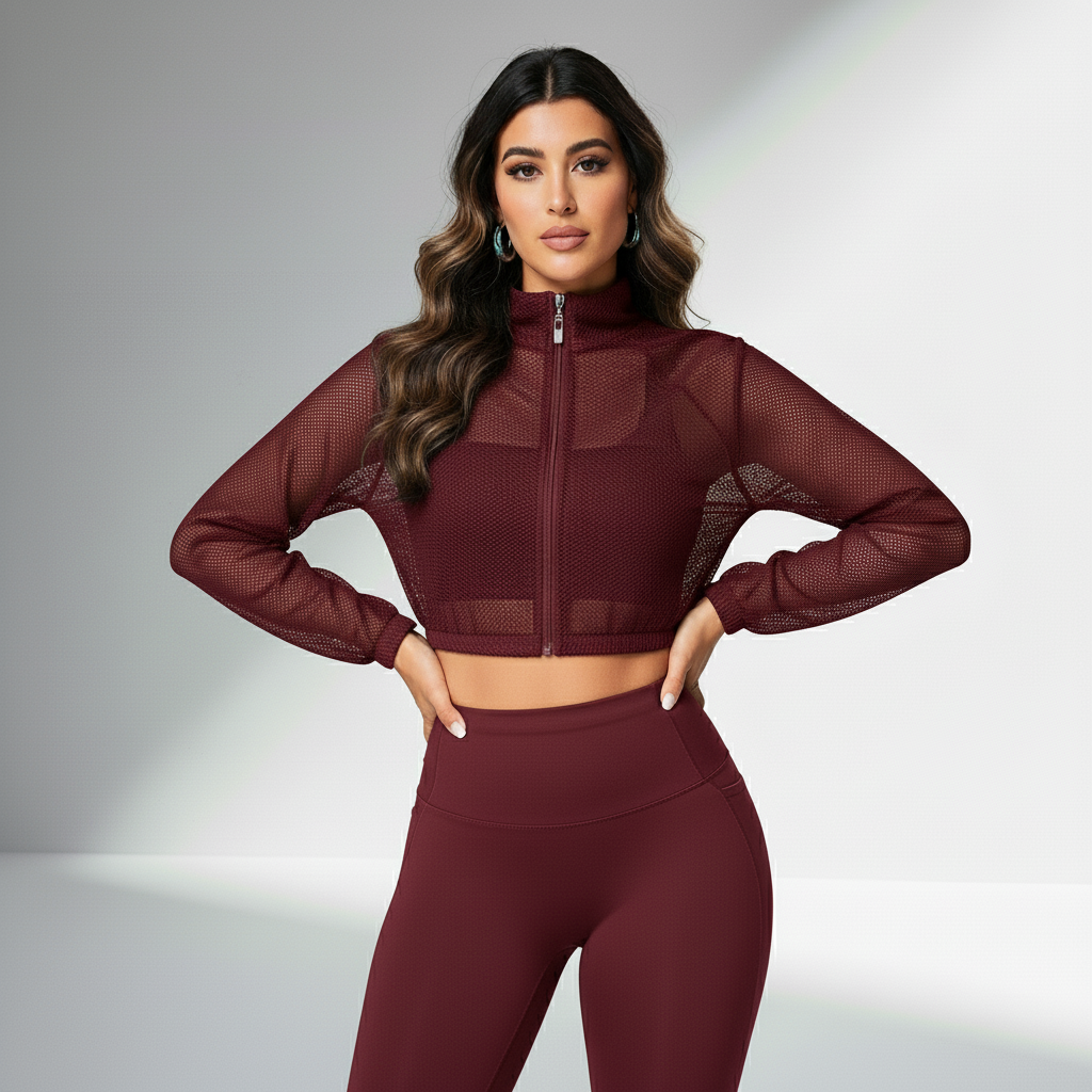Jaqueta Fitness Feminina Tela Mesh Ventilação Ativa Compressão Respirável Treino Intenso Poliéster | Ativa Wear